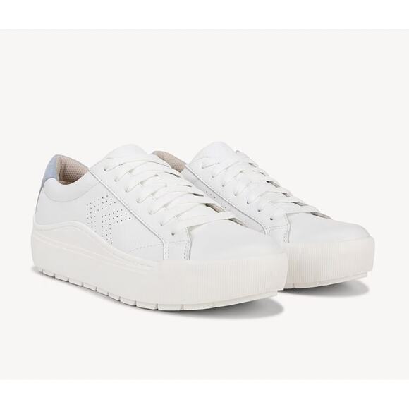 Dr. Scholls Womens Take it Easy Platform Sneaker Size 10 White Blue Leather NIB - Picture 1 of 13